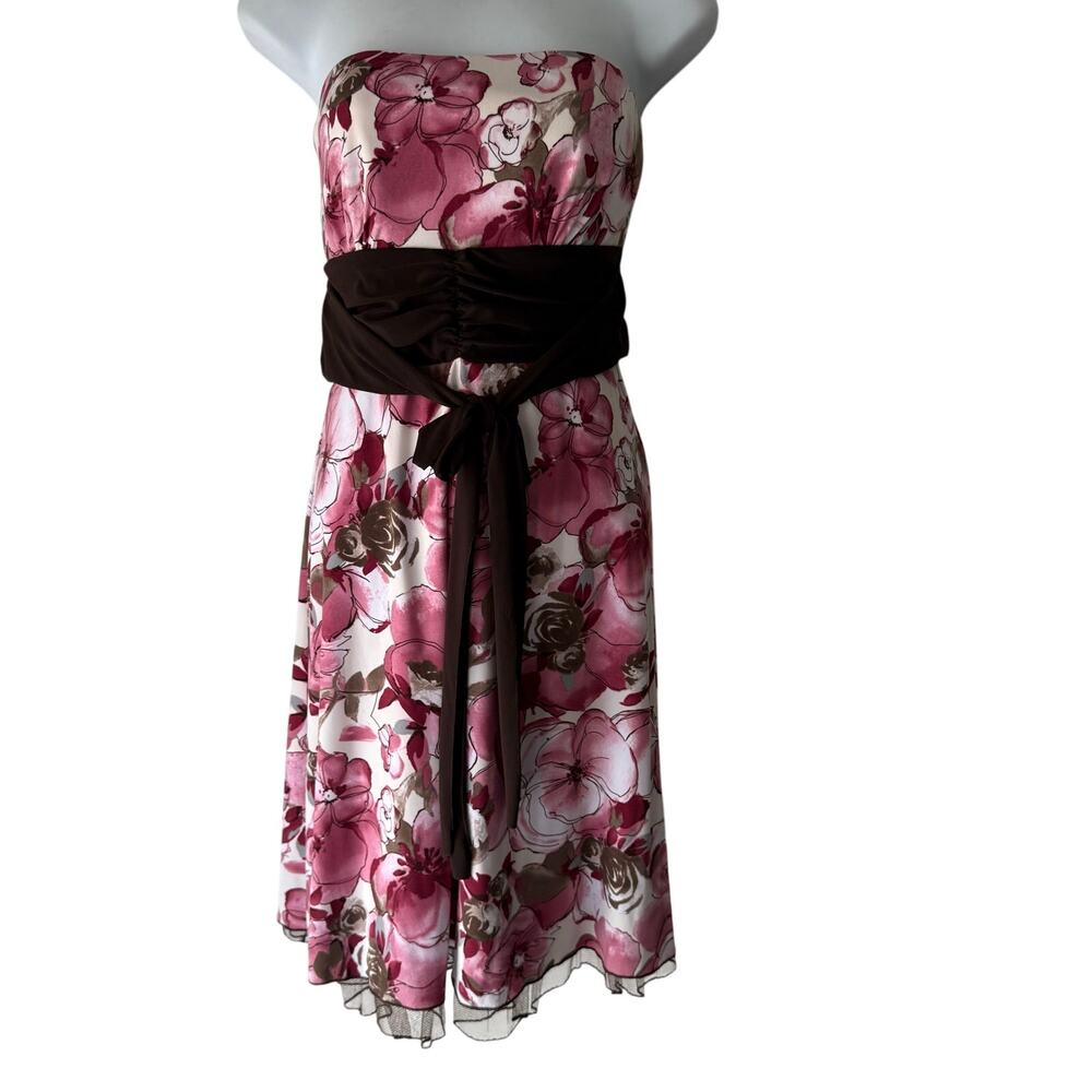 Studio Y Y2K Size Medium Pink Brown Strapless Floral Mini Dress